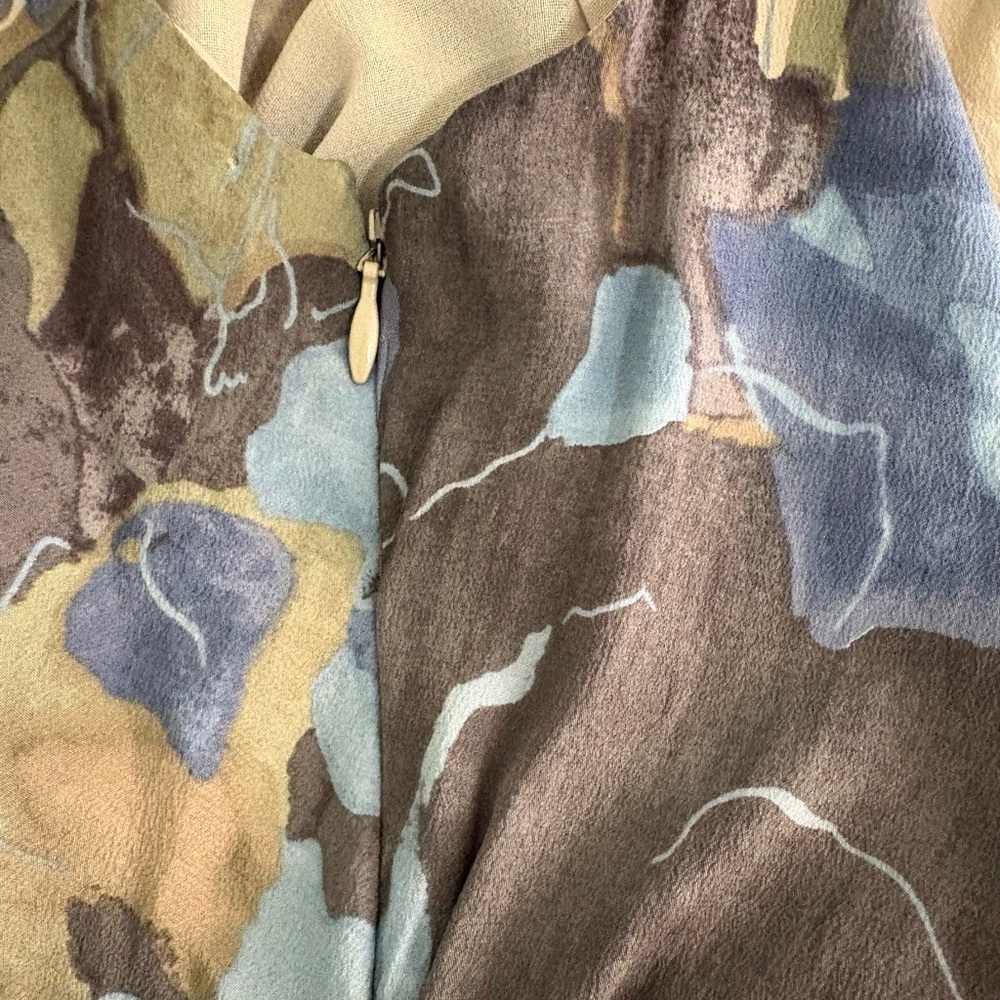 Banana Republic Blue, Gray & Green Floral 100% Silk Summer Midi Dress - Picture 8 of 10